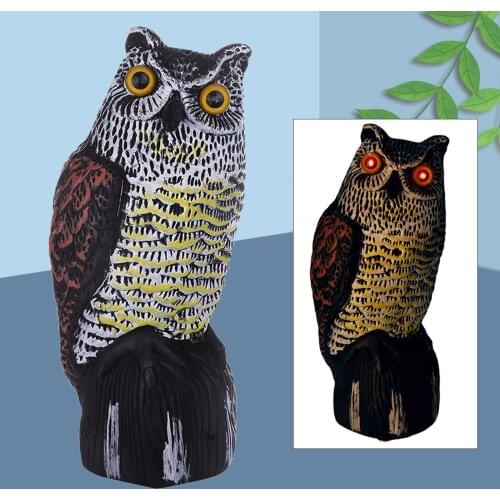 Solar Powered Fake Owl Decoy Scarecrow Hunting Decoy for Deterrent Mice Rat Garden Yard