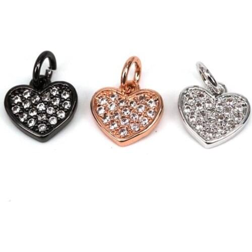 Heart charm pendant for necklace/bracelet Micro Pave black Cubic Zircon charms