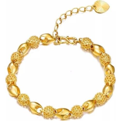 XP Jewelry -- (17cm+3.5cm ) Bead Hollow Bracelets Jewelry For Sweet Women Creative Designs Pure Gold Color Allergy Free
