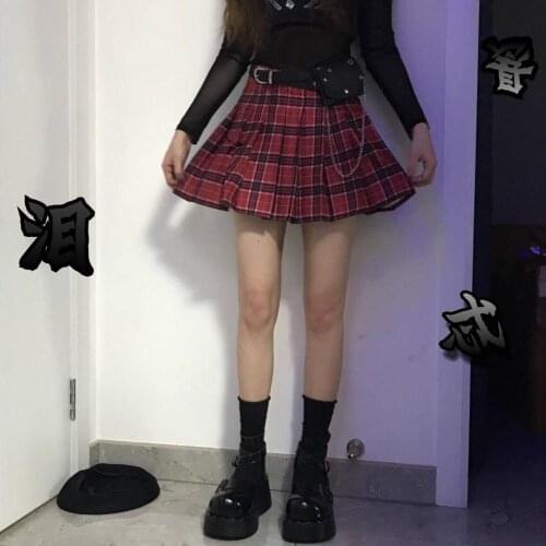 Ruibbit New arrival Harajuku Women Fashion Skirts Cute Pleated Red Skirt Punk Style High Waist Female Mini Short Skirt Plus Size