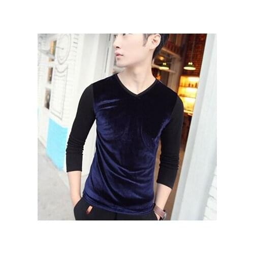 S-10XL ! 2016 New Mens clothing Spring slim male gold velvet plus size plus size v-neck long-sleeve T-shirt Singer costumes