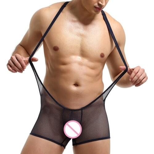 Sexy Mens Undershirts Leotard Erotic Mesh Transparent Jumpsuits Shorts Wrestling Singlet Bodysuits Lingerie Underwear One-piece