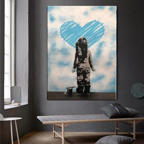 Nordic Street Graffiti Girl Drawing Heart Poster Wall Art Canvas Prints Painting Modular Pictures Living Room Modern Home Decor