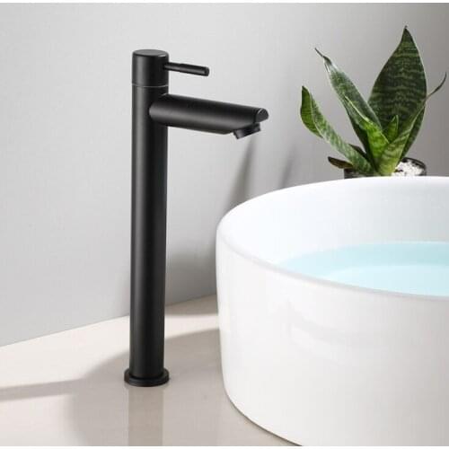304 Stainless Steel black Single Cold Faucet Black Paint Operation Bathroom Basin Tap High Faucets