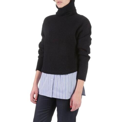 Patads French womens autumn and winter vacation two pieces of casual high neck stitched sweater lady sweater s2917h