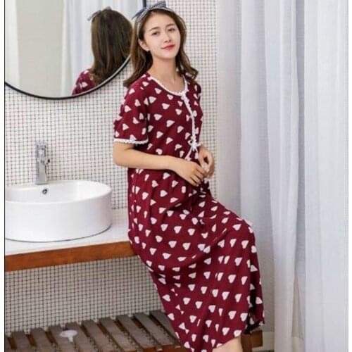 Loose Fat Nightgowns Women Short Sleeve Long Dress Print Cotton Home Wear Clothes Nightdress Ladies Sleepwear Nightshirt