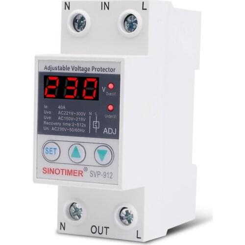 SVP-912 Adjustable 40A 63A 80A Intelligent Overvoltage And Undervoltage Protector Relay Automatic Reset Protection Switch