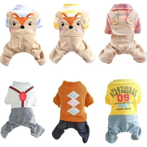 Strips Dog Coat Jumpsuit Spring Summer Corduroy Pet Strap Pants Fox Pattern Cotton Shirt Hoodies Puppy Clothes For Small Dogs XL