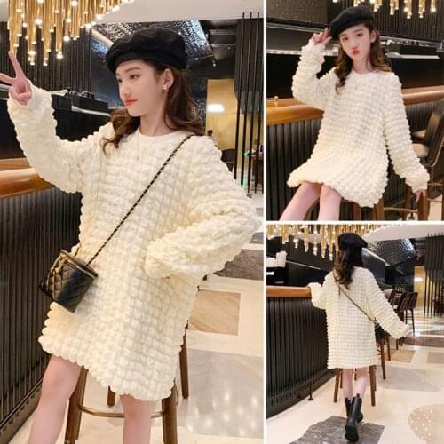 Spring And Autum Fashion Girls' Dresses 2021 New Children Clothes Personality Plaid Loose Casual Long-Sleeved T-Shirt Dress