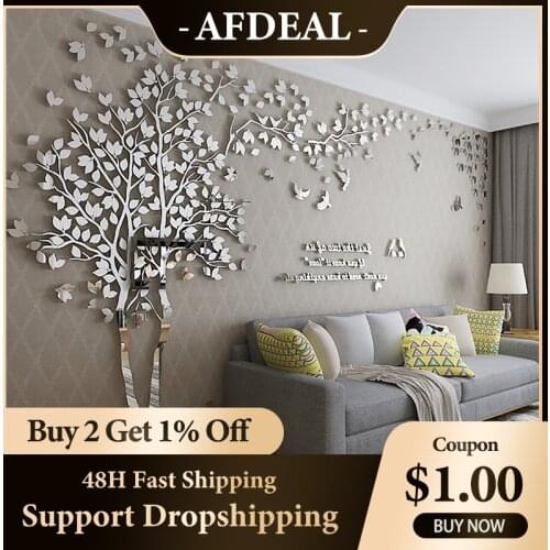 3D Tree Mirror Wall Sticker Art Decals Tree Acrylic Wall Mirror Stickers Living Rom Wallstickers Home Decor adhesivo de parede