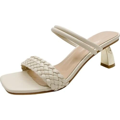 Aphixta 2021 New Weave Heels Slides Open Toe Breathable Summer Cool Two kinds of sandals And Slippers Women Shoes Large Size 43