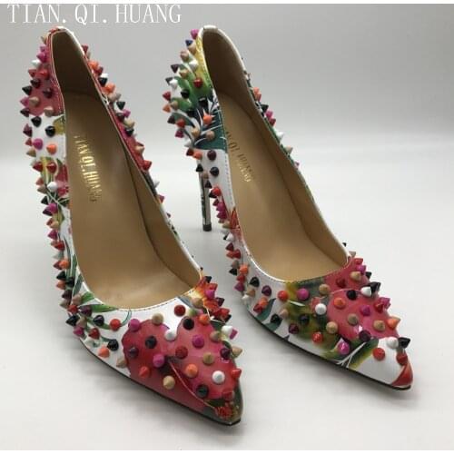 New Style Rivet Women Pumps Genuine Leather Casual High Heels Fashion Wedding Shoes Woman Party