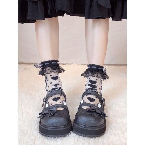 2021 New Mid Heel Sweet Girls Bow Kawaii Tea Party Japanese Cute Anime Lolita Shoes Women big size 41 Jk Feminine Platform Flats