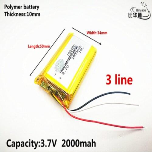 1pcs/lot 3 line Good Qulity 3.7V,2000mAH,103450 Polymer lithium ion / Li-ion battery for TOY,POWER BANK,GPS,mp3,mp4