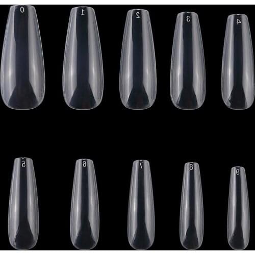 100pcs Long Fake Nails Clear Nature Color ABS Full Cover Fasle Nails Manicure Acrylic Nail Art Tools Ballerina Coffin Tips