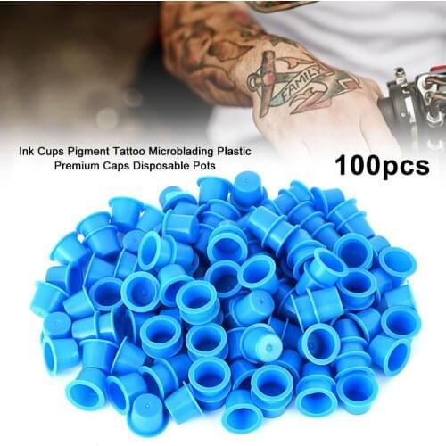 100pcs Plastic Yellow Blue Small Number Permanent Makeup Tattoo Ink Cups Pigment Caps Tattoos Color Cup Accessories