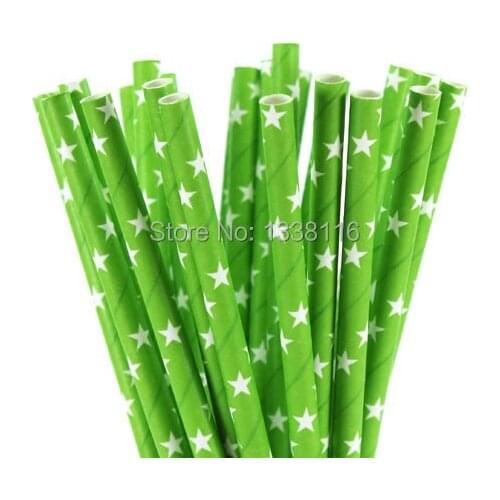 100pcs Green White Star Paper Drinking Straws,Party Supplies Paper Drinking Straws Wholesale Online