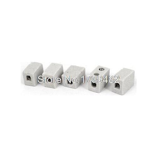 10A 1W2H 1 Way 2 Hole Ceramic Connector Porcelain Terminal Block White 5pcs