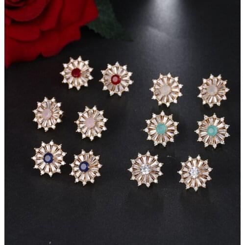 2017 NoEnName_Null Unique New Design Crystal Blue Top Grade CZ White Gold Color Earrings for Women Earrings Jewelry Ring