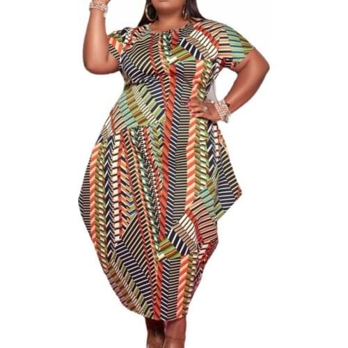 2021 Spring Summer Printed Short Sleeve Irregular 4XL 5XL Plus Size Dress Women Slim High Waist Club Party Dress African Clothes