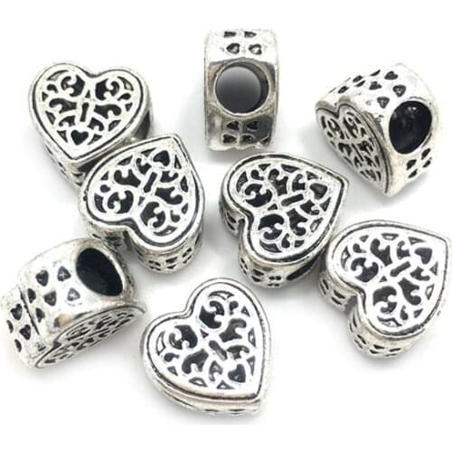 Free shipping 25pcs 12mm heart big hole alloy beads fit European bracelet DIY new fashion jewelry Accessories