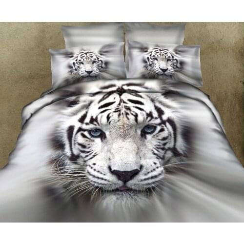3D White Tiger Bedding set Animal print Queen King size duvet cover quilt bed in a bag sheets linen sheet bedspread 100% cotton