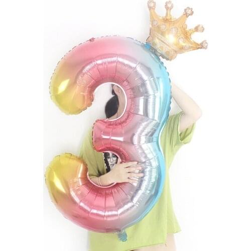 40inch Rainbow Number Balloons 16inch Crown balloon 0-9 Digital Foil Ballon 1st Birthday Party Decoration Air Globos Kids Toys
