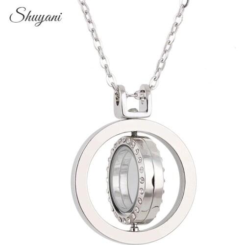 5Pcs/lot Mix Color Elegant Crystal Round Rotate Glass Magnetic Floating Locket Pendant With Chain Jewelry Accessories