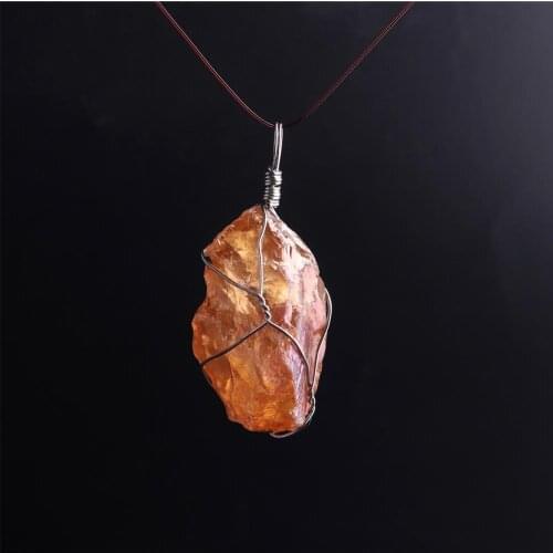 6PCS Mood Changing Stone Necklace Natural Yellow Crystal Stone Quartz Manual Winding Pendant Necklace For Jewelry Making