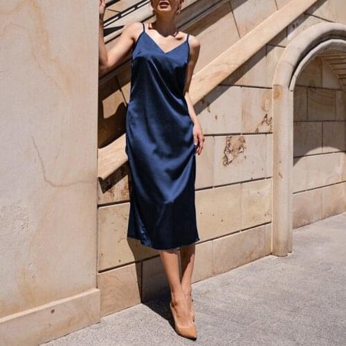 Satin Summer Dress Spaghetti Straps V-Neck Backless Long Dresses For Women Party Sexy Vestidos Y2k Sundress