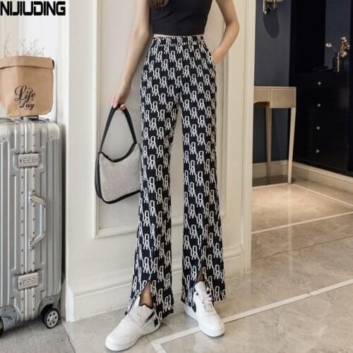 Casual High Waist Striped Wide Leg Pants for Women Spring Summer New Loose Female Floor-Length Split Suits Pants Ladies Trousers