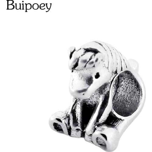 Buipoey 2pcs Silvering Animal Horse Beaded Charm Fit Original Brands Bracelet Necklace Diy Fine Women Children Jewelry Gift