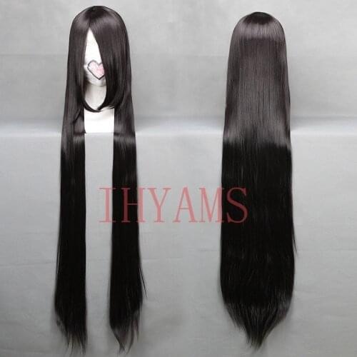 Enma Ai Hino Rei Akiyama Mio 120cm Black Long Straight Synthetic Full Bangs Cosplay Anime Wigs Heat Resistance +Wig Cap