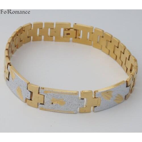 FoRomance / 12mm 0.47" 8.3 inch - YELLOW & WHITE GOLD GP OVERLAY FILLED BRASS STAR AND LEAF PATTERN LINK BRACELET