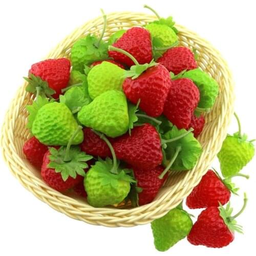 Gresorth 30 PCS Artificial Red & Green Strawberry Fake Strawberries Decoration Fruits Model