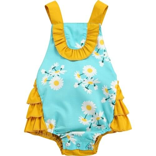 Newborn Baby Girl Clothes Fashion Ruffle Flowers Printed Romper Summer Sleeveless Jumpsuit Outfits Sunsuit 0-18M