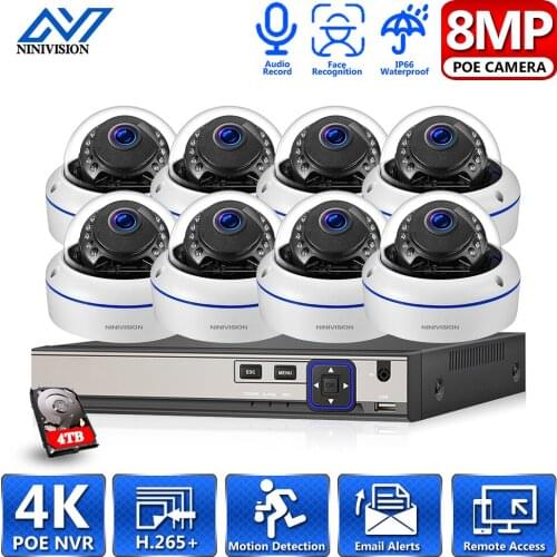 4K H.265+ 8CH 8MP POE Security Camera System Kit Audio Record Rj45 IP Camera Outdoor Waterproof CCTV Video Surveillance NVR Set