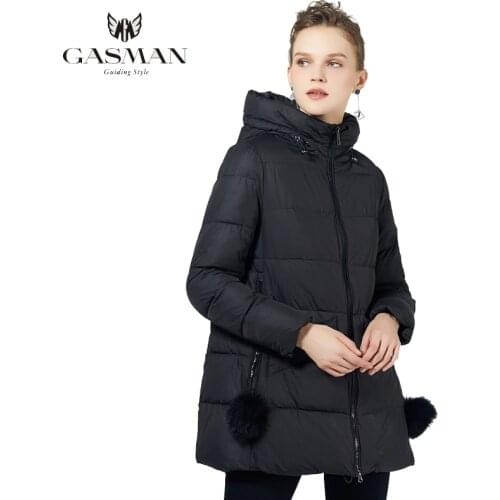 GASMAN Brand Thick Winter Womens Jacket Coat Hooded Women Warm Parkas Black Coat 2019 Female Fashion Fur Ball Down Jacket 18833