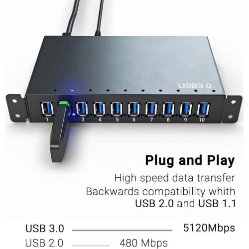 Ladagogo 10 Port USB 3.0 Hub Mountable Rugged USB HUB with mounting bracket design industrial multi usb adapter series