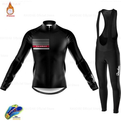 Men Winter Cycling Jersey 2021 Team Raudax Fleece Cycling Clothing MTB Cycling Bib Pants Set Ropa Ciclismo Triathlon Suit