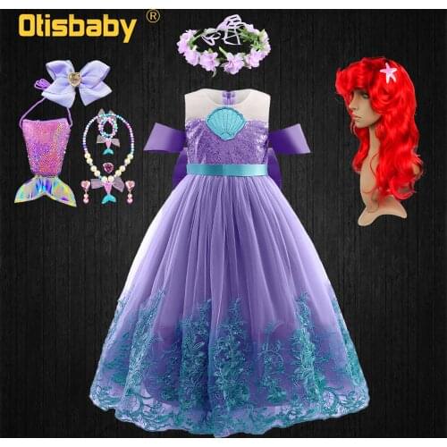 Girls Ariel Dress Up Little Mermaid Fancy Fairy Halloween Princess Costume Teenagers Cute Elegant Dresses Birthday Ariel Outfit