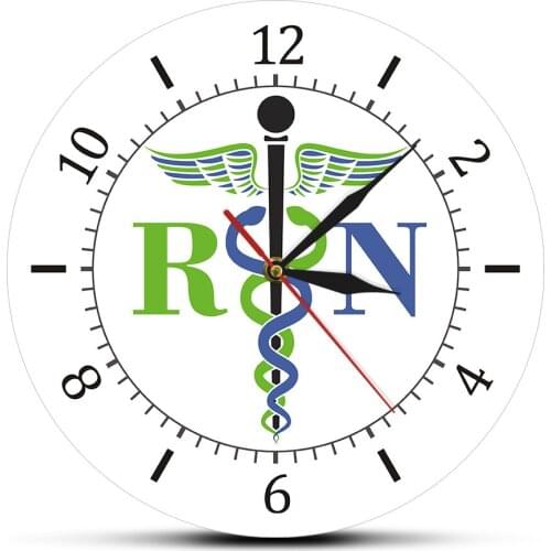 Caduceus Medical Symbol Printed Wall Clock Medicine Doctor Medical Insignia Hospital Wall Watch Registered Nurse RN Nursing Gift