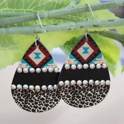 New Double-sided Printing Diamond-shaped Leopard Print Leather Earrings Personalized Diamond Pu Earrings Gift Wholesale