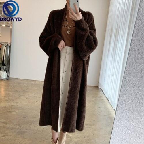 2021 New Korean Autumn and Winter Cardigan Warm Lazy Comfortable Temperament Gentle Imitation Mink Fur Coat Long Sweater Coat