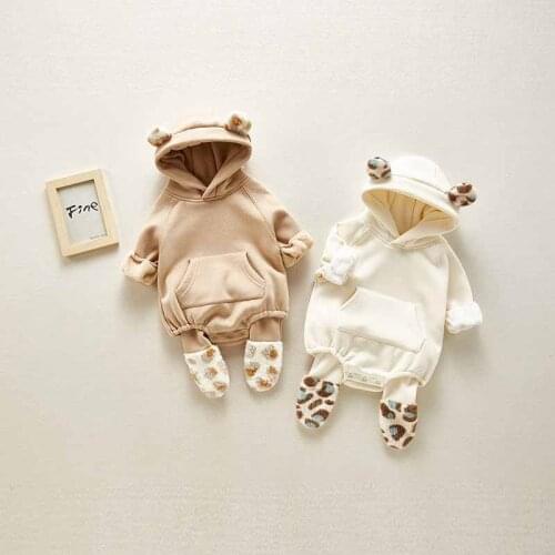 MILANCEL 2021 Winter New Baby Clothes Thicken Lining Newborn Bodysuit Solid Casual Toddler One Piece Hoodie Infant Clothing