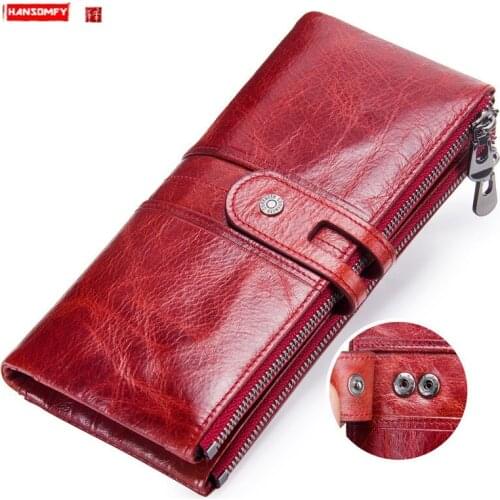 New fashion soft leather Women Wallet leather casual card holder long purses first layer cowhide womens clutch bags