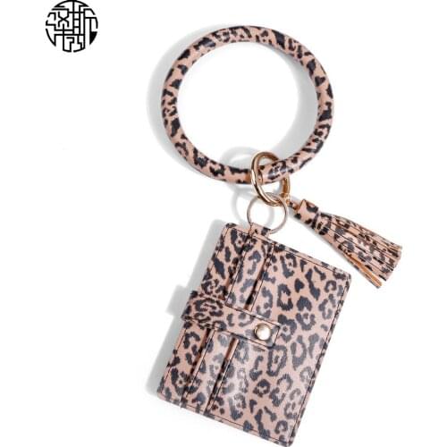 Zenos NEW Arrival Leopard Pattern Pu Leather Bracelet Card Holder Wristlet Car Key chain Wallet For Women Girl