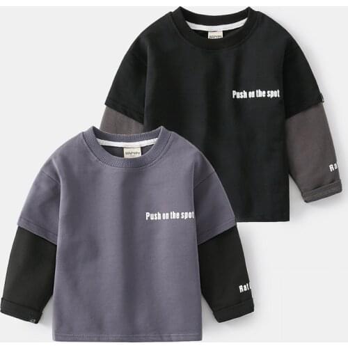 Baby Boy Clothes Fashion Fake Two T-Shirts Long Sleeve Cotton Tee Shirts Children Kids Clothing 2-8Y Casual Tops Letter T Shirt