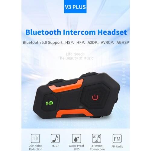V3 Plus 1400 Meters Motorcycle Helmet Full Duplex Intercom Headset Wireless Bluetooth 3.0V Interphone Waterproof FM Radio