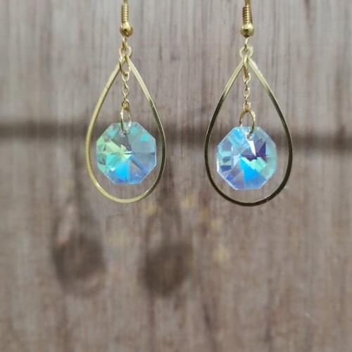 Gold-plated Suncatcher Earrings | Celestial Crystal Pendant Earrings | Handmade Jewelry, Mystery Jewelry | Water Drop Earrings